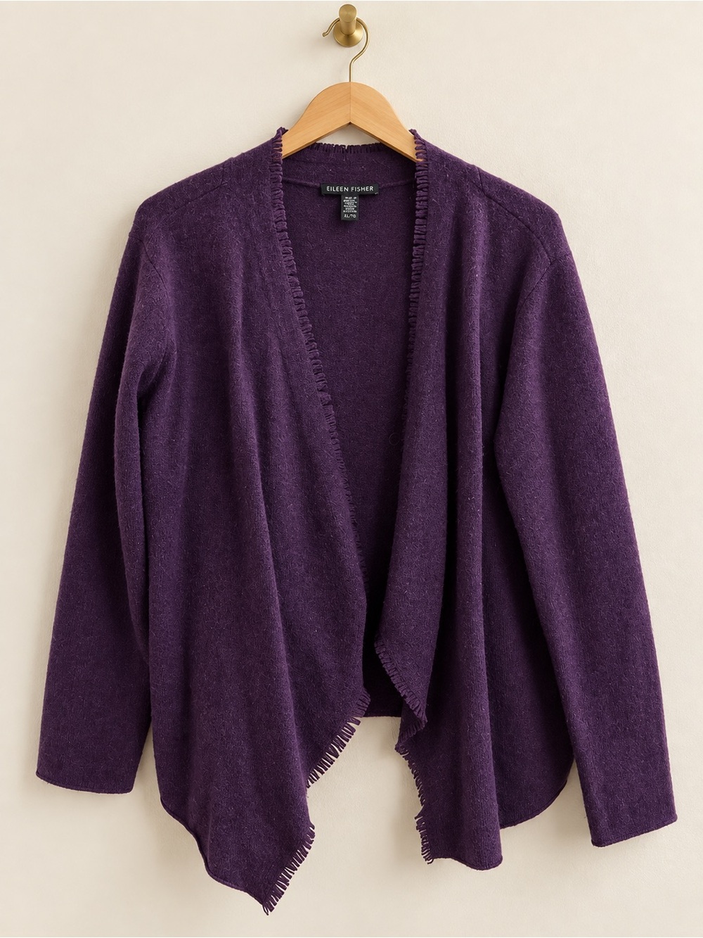 Eileen Fisher XL Purple 100% Wool Open Front Draped Cardigan